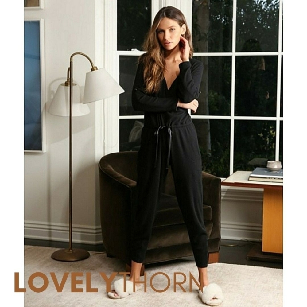 LNA // cass cozy soft large ribbed jumpsuit in black